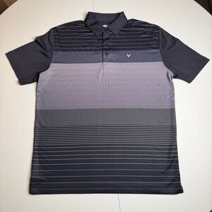 Callaway Mens Opti-Dri Golf Polo Shirt Medium Black Grey Striped SA4031